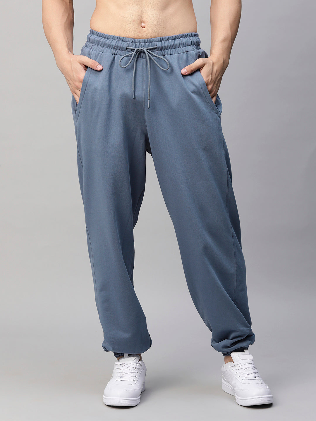 Men Premium Terry Loose Fit Joggers Denim Blue