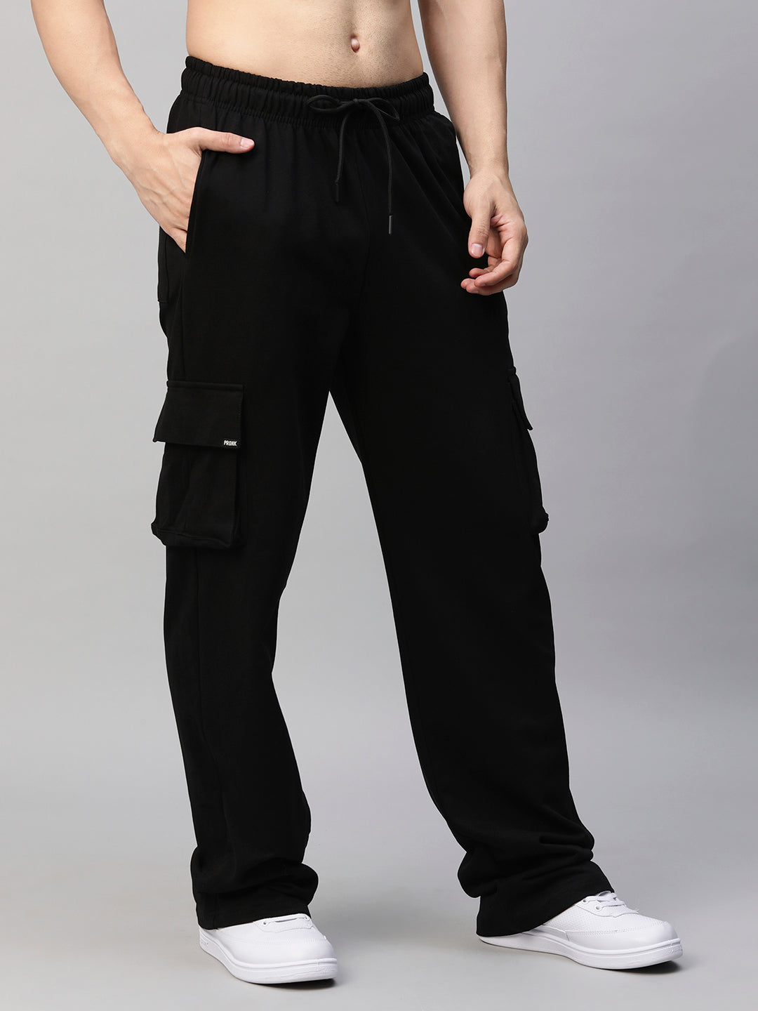 Men Premium Terry Cargo Pants Black