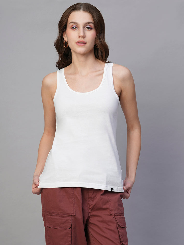 Solid Women Tank Top - White