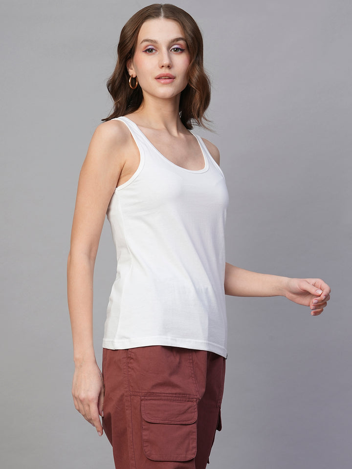 Solid Women Tank Top - White