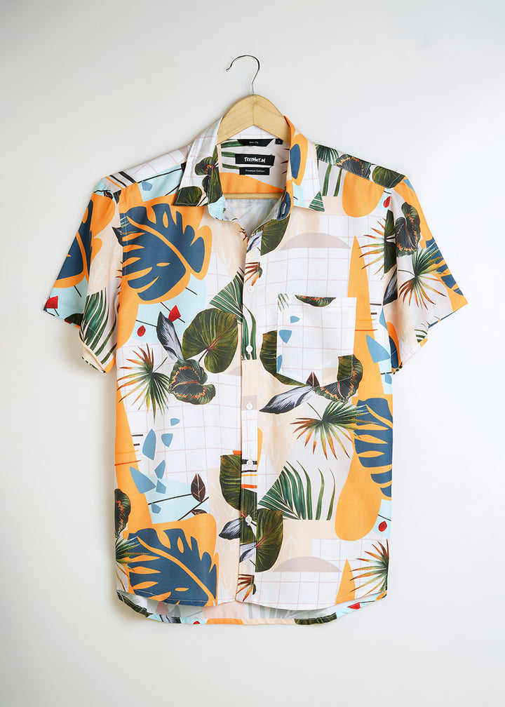 Tropical Print Mens Half Sleeve Shirt
