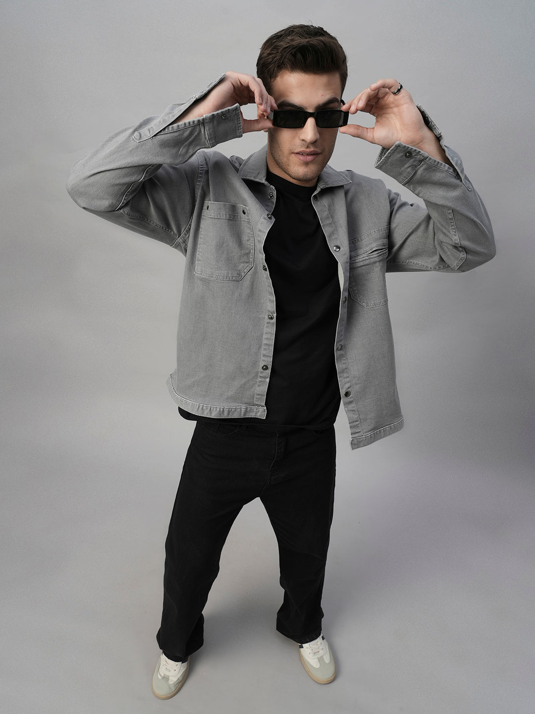 Solid Men Shacket Ash Grey - Main Image