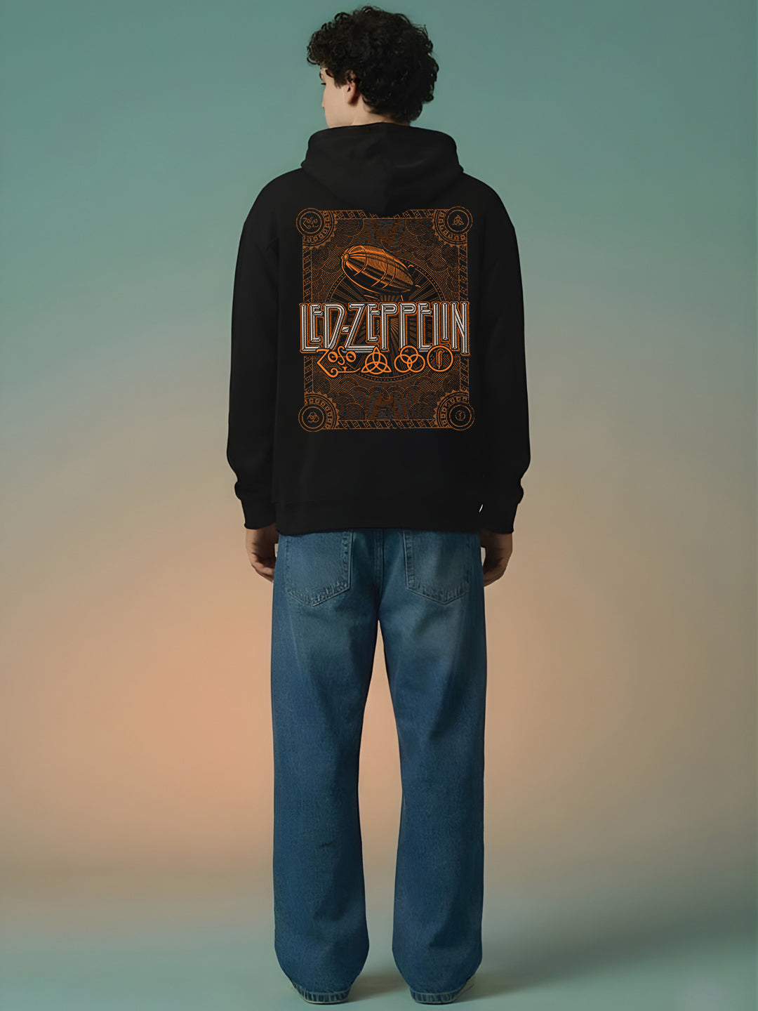 Led Zeppelin Men Drop Shoulder Premium Terry Hoodie | Black