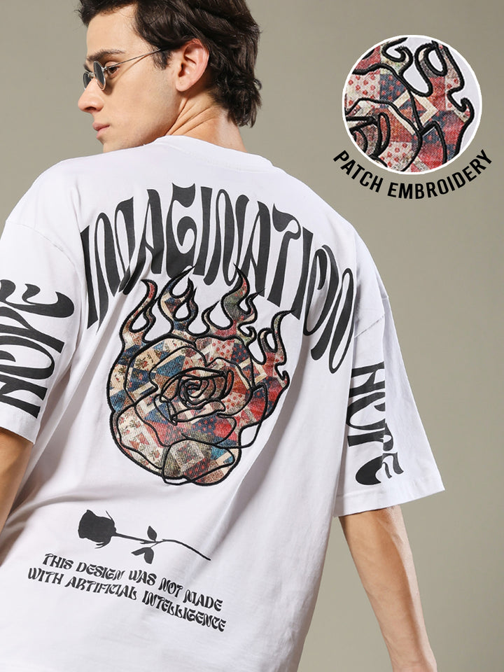 Imagination Embroidered Printed Men Oversized T-shirt