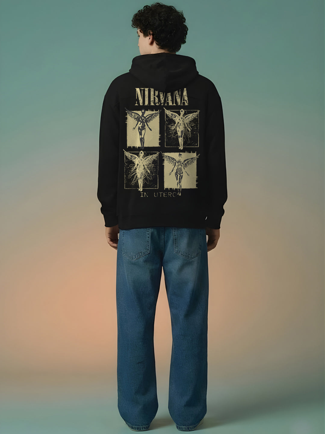 Vintage Nirvana Men Drop Shoulder Premium Terry Hoodie| Black