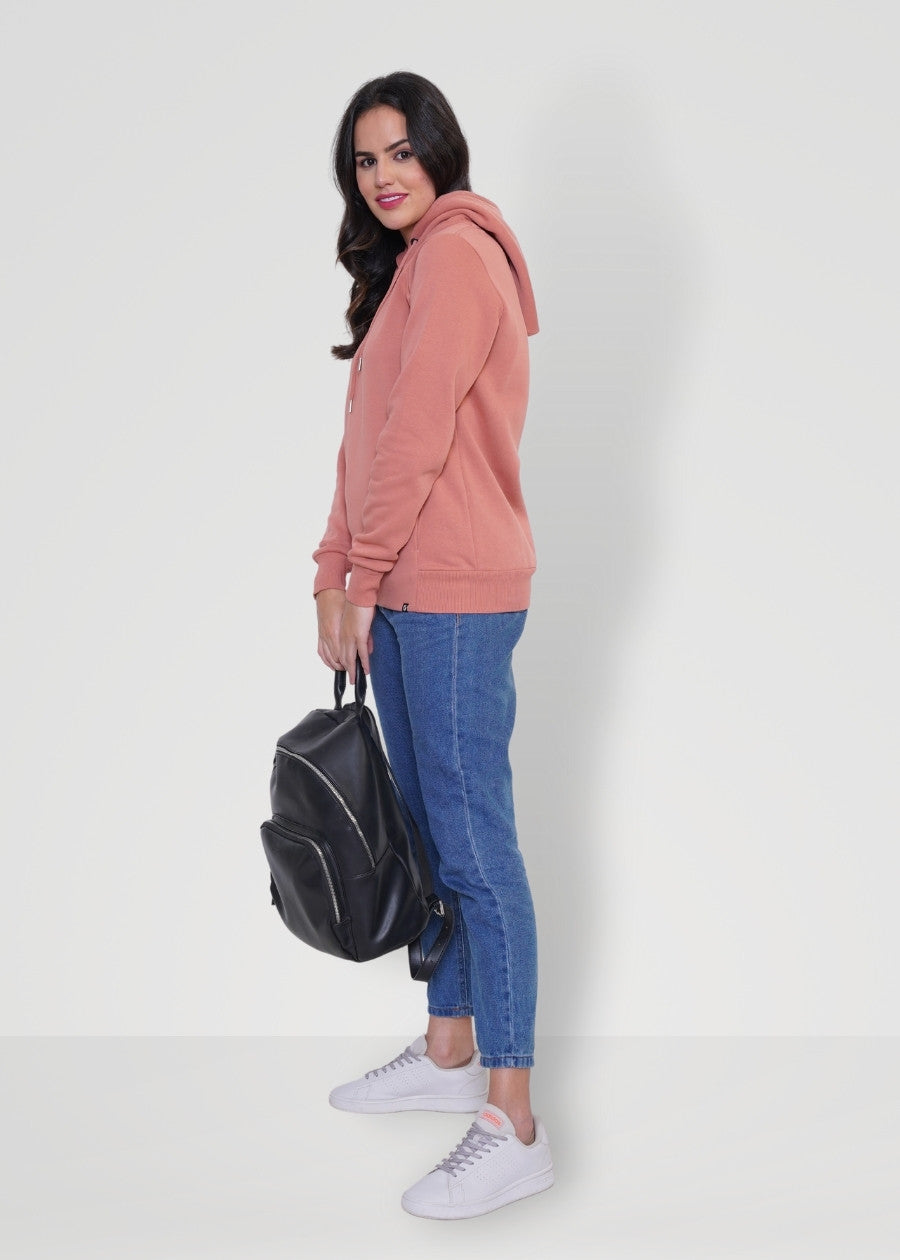 Women Fleece Hoodie Sweatshirt salmon pink colour