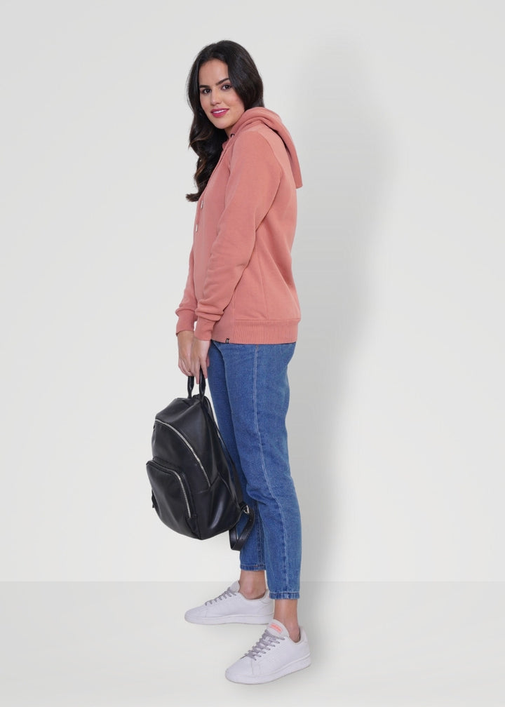 Women Fleece Hoodie Sweatshirt salmon pink colour