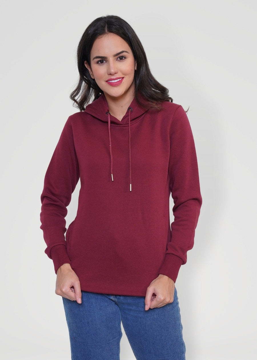 Women Fleece Hoodie Sweatshirt wine colour