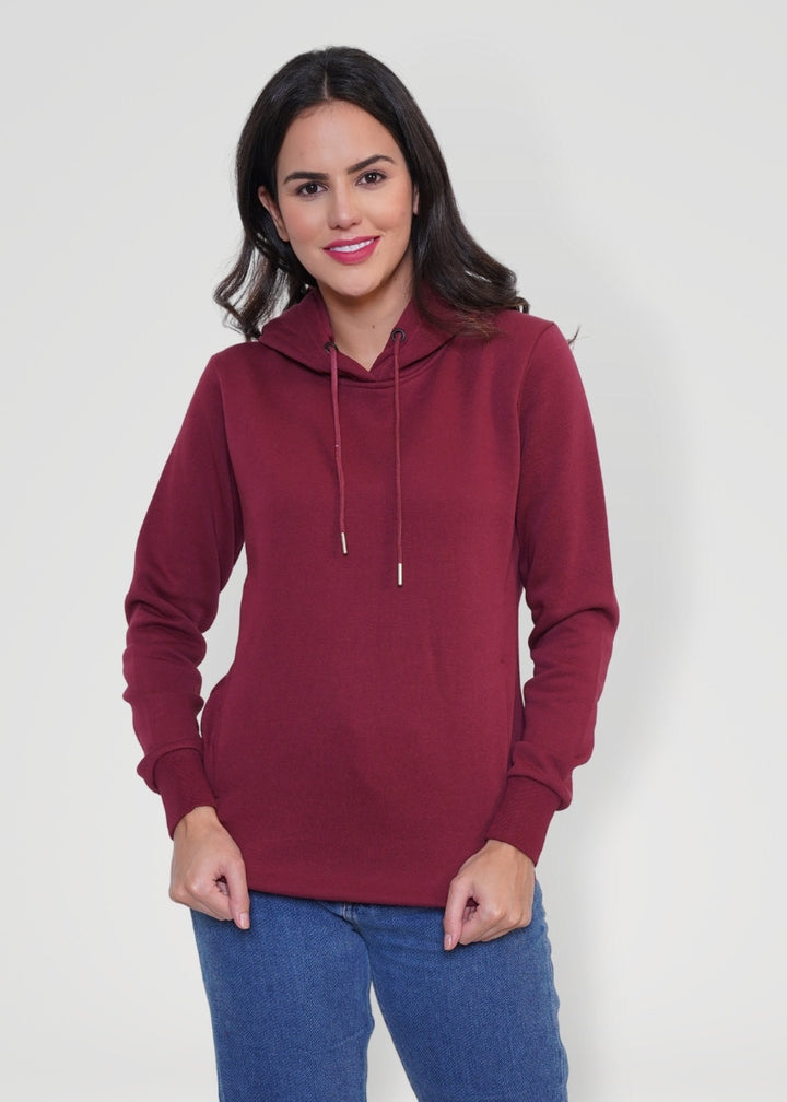 Women Fleece Hoodie Sweatshirt wine colour