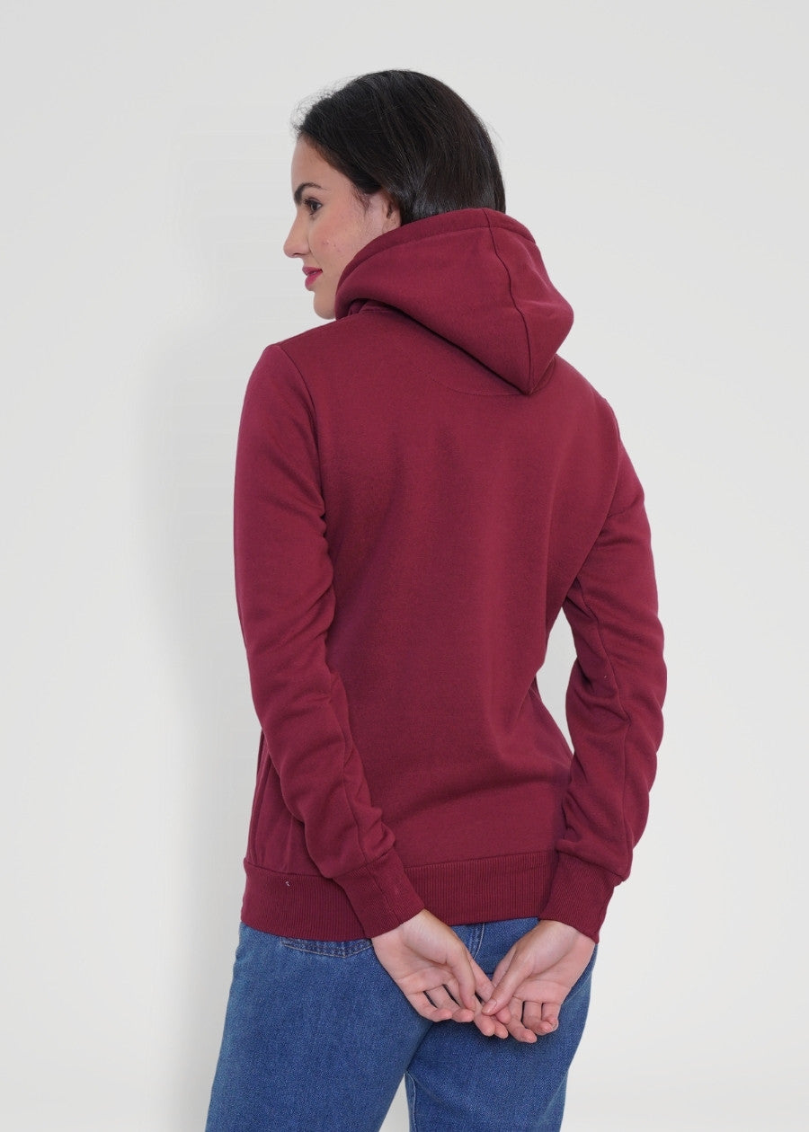 Women Fleece Hoodie Sweatshirt wine colour