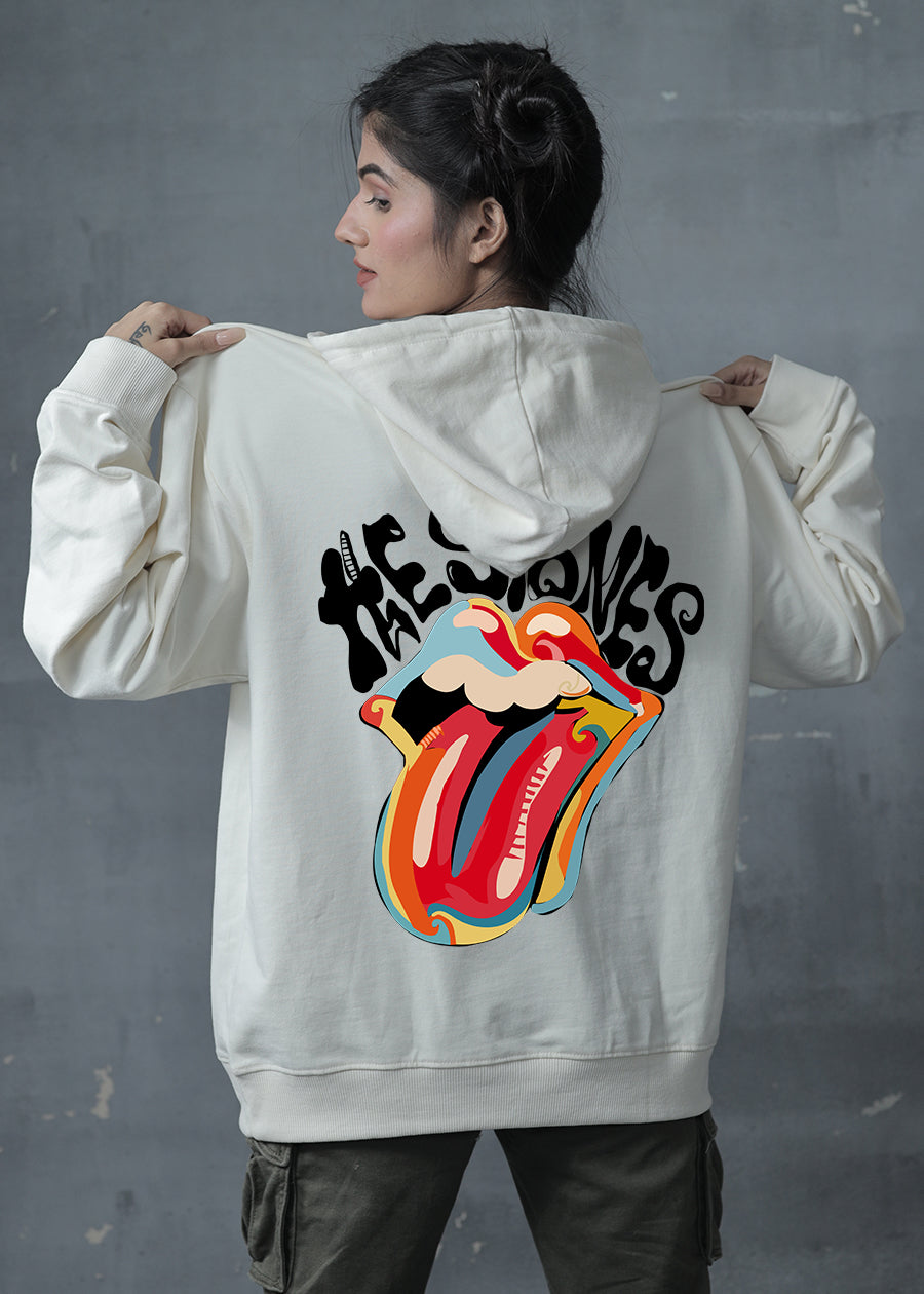 The Stones Printed Off White Oversized Hoodie Womens Pronk