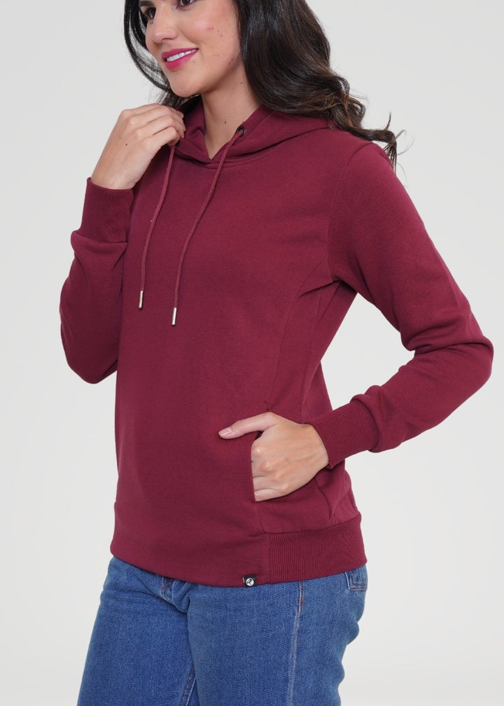 Women Fleece Hoodie Sweatshirt wine colour