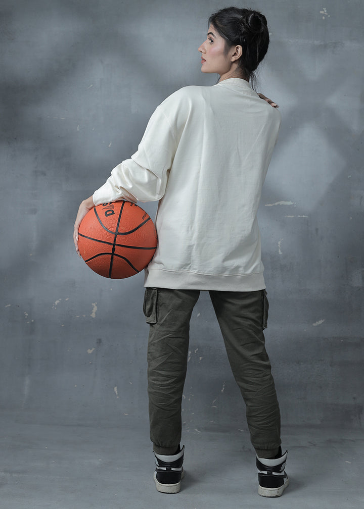 Solid Women Drop Shoulder Sweatshirt | Off White | Pronk