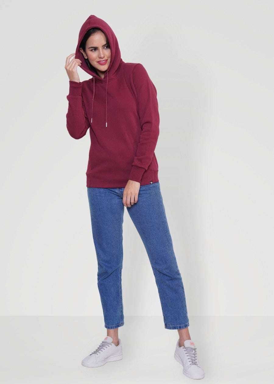 Women Fleece Hoodie Sweatshirt wine colour