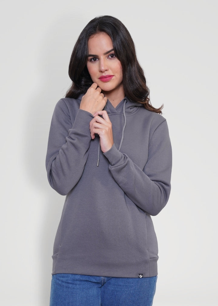 Women Fleece Hoodie Sweatshirt steel grey colour