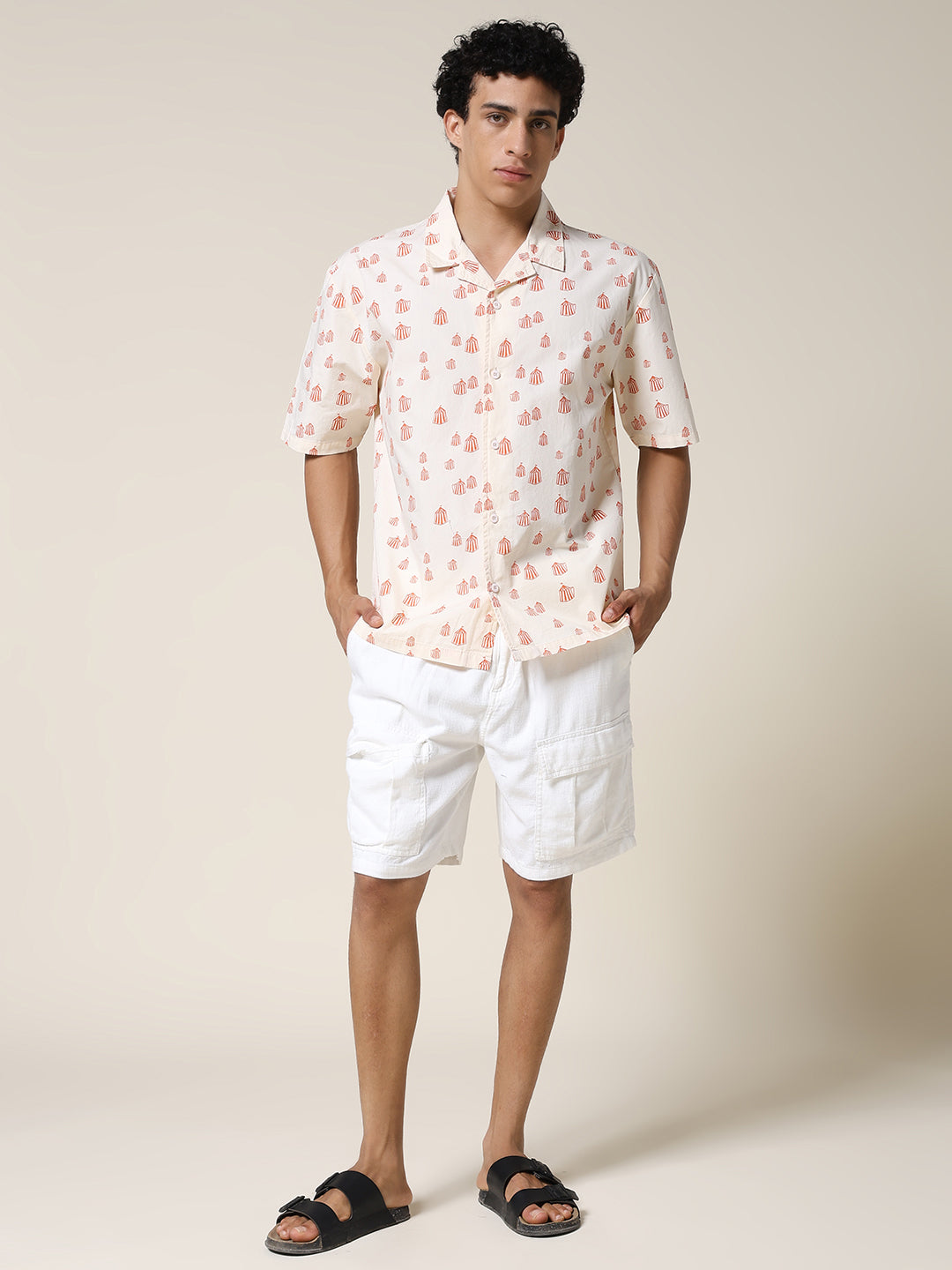 Mens Half Sleeve Casual Shirt  – Beige