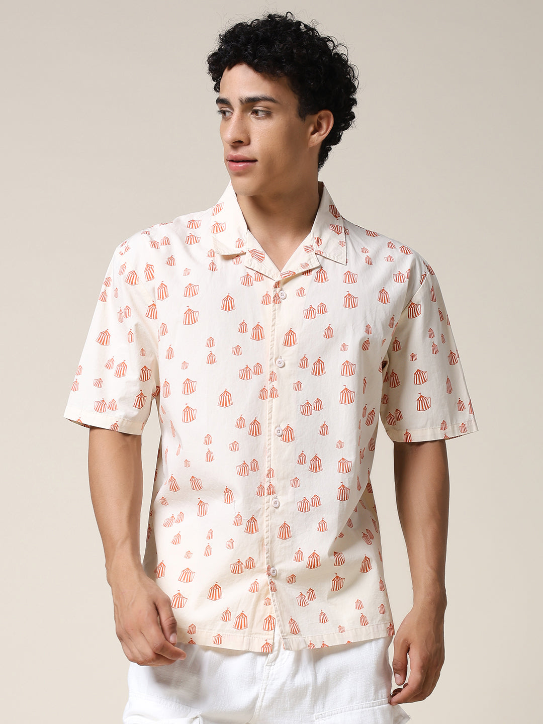 Mens Half Sleeve Casual Shirt  – Beige