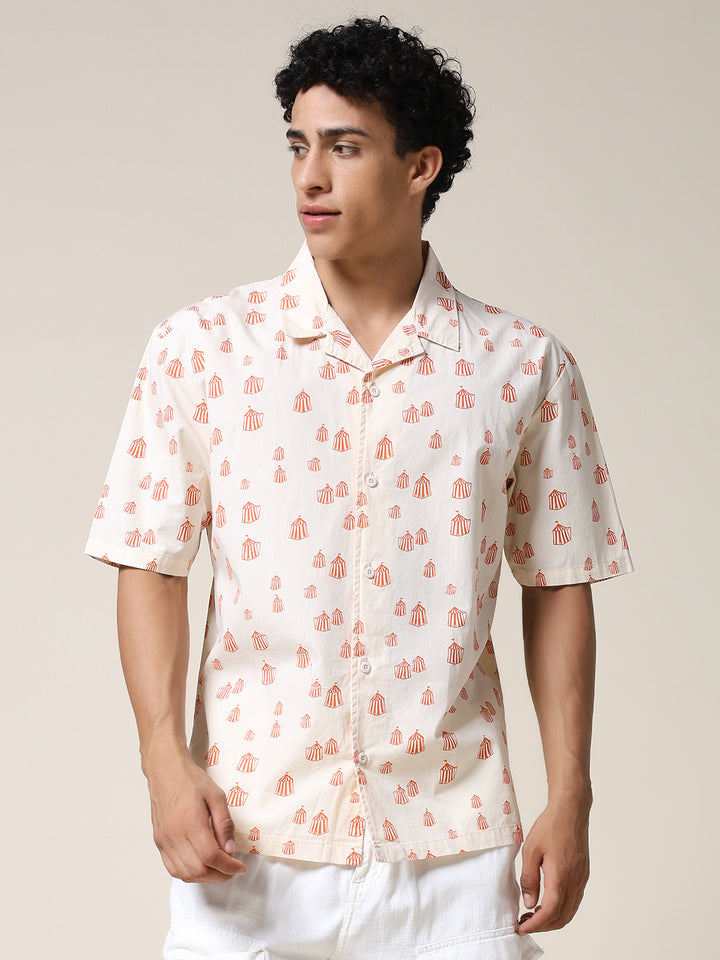 Mens Half Sleeve Casual Shirt  – Beige
