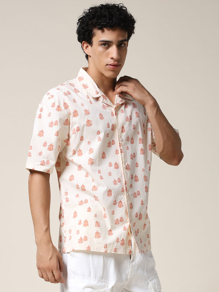 Mens Half Sleeve Casual Shirt  – Beige