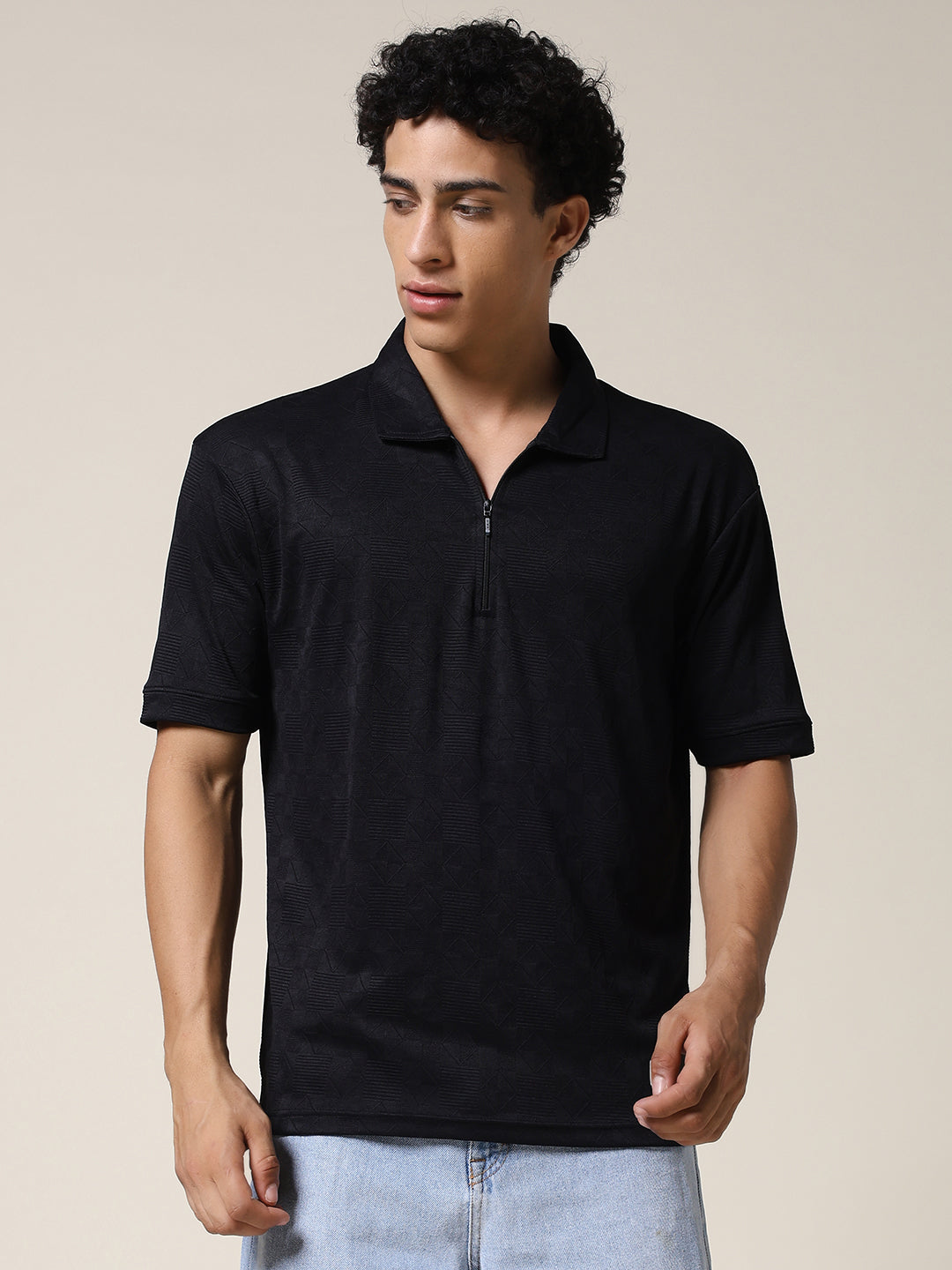 Men Relaxed Fit Korean Texture Polo T-Shirt