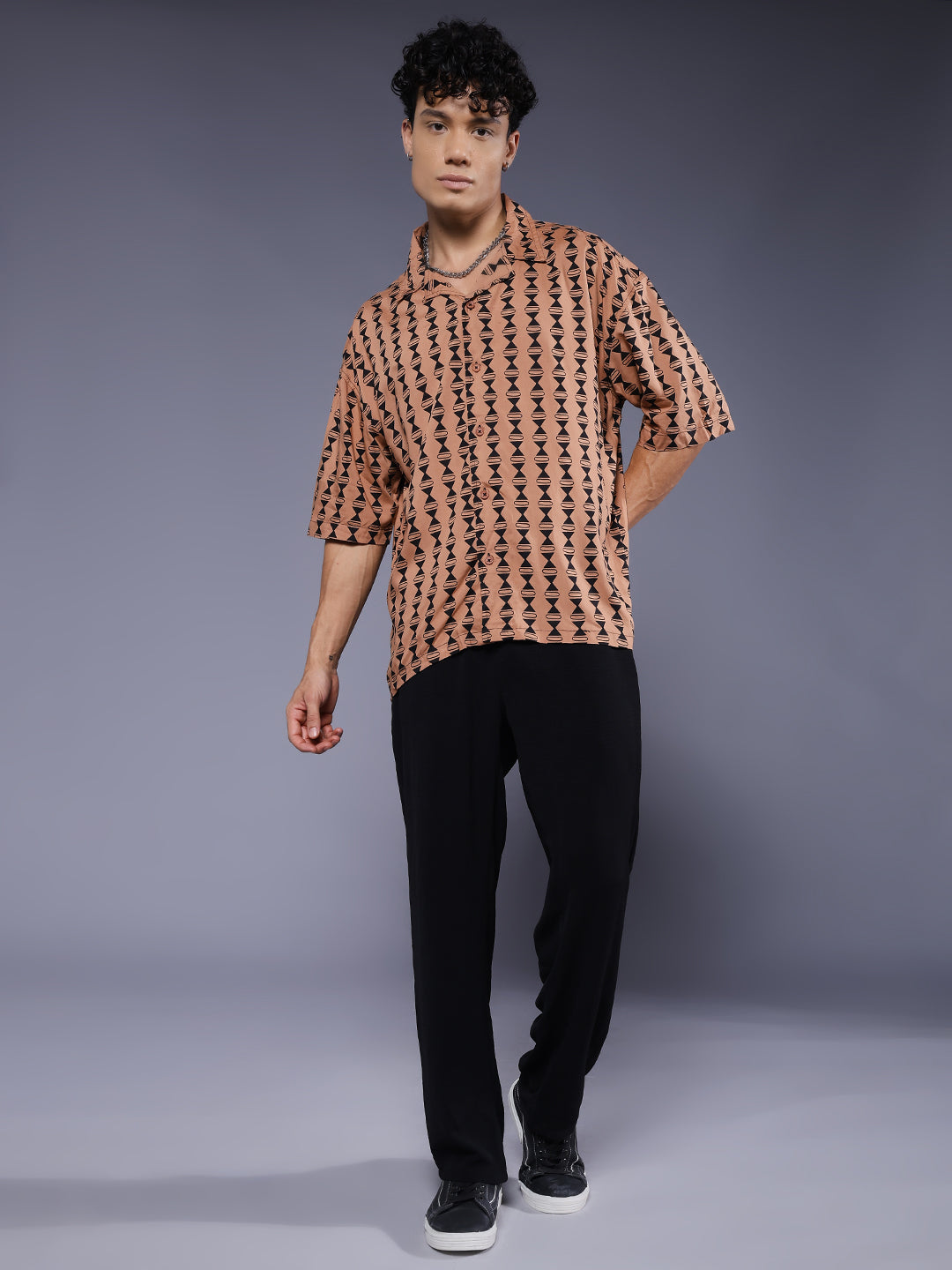 Mens Half Sleeve Casual Shirt  – Brown