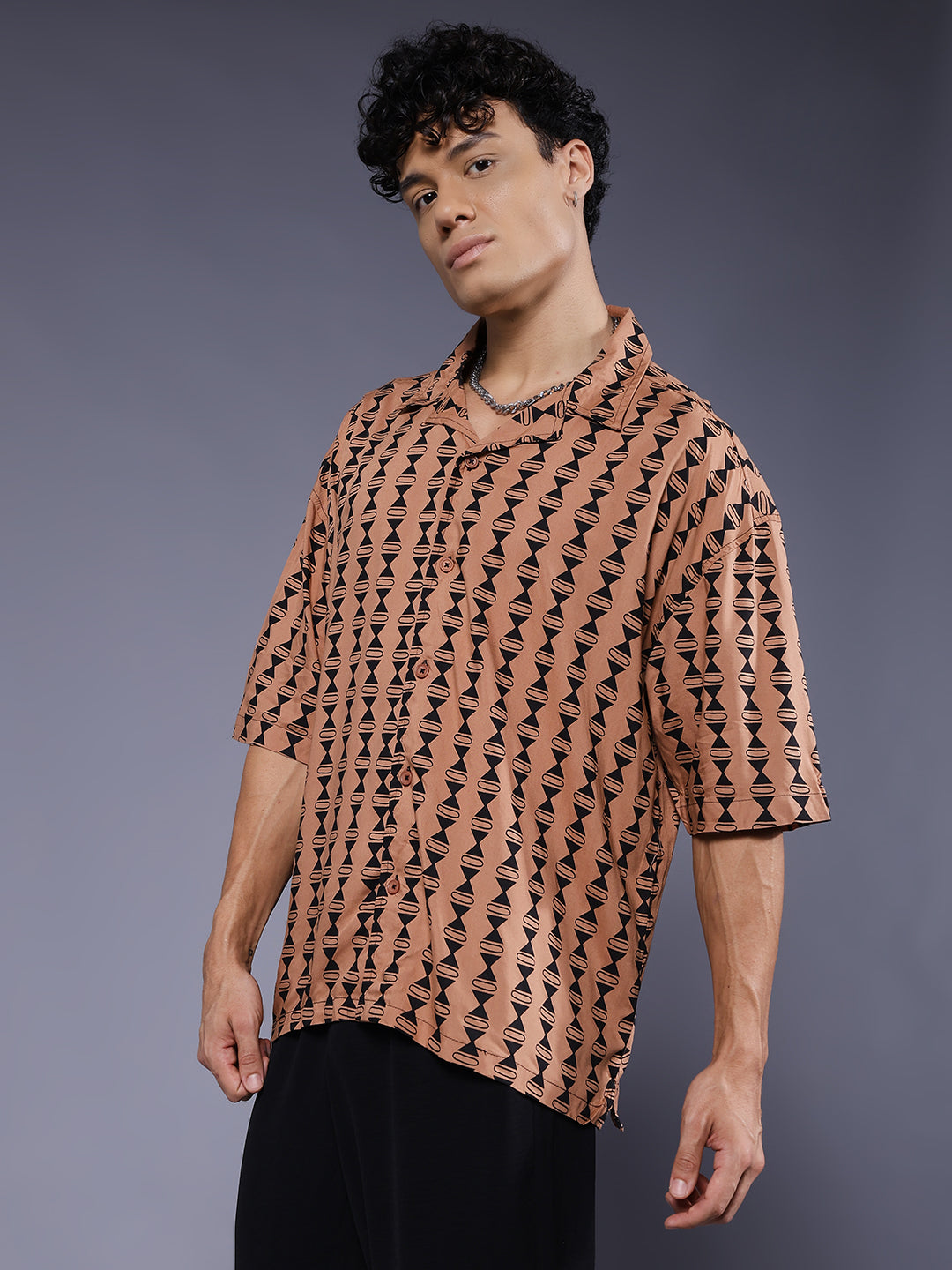 Mens Half Sleeve Casual Shirt  – Brown