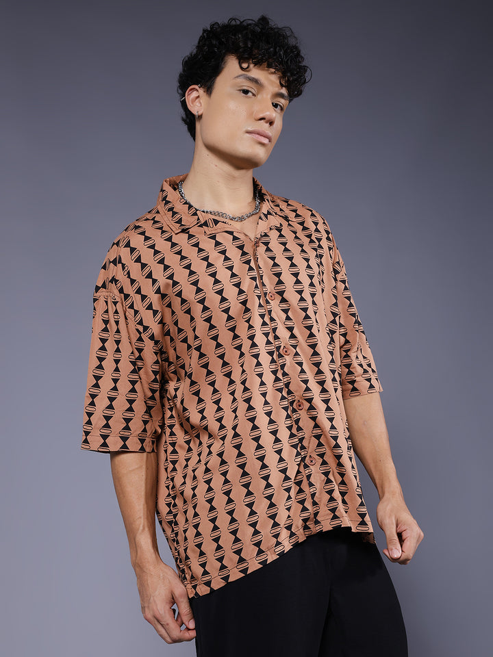 Mens Half Sleeve Casual Shirt  – Brown