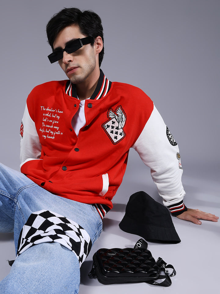 Cards Men Varsity Embroidered Bomber Jacket
