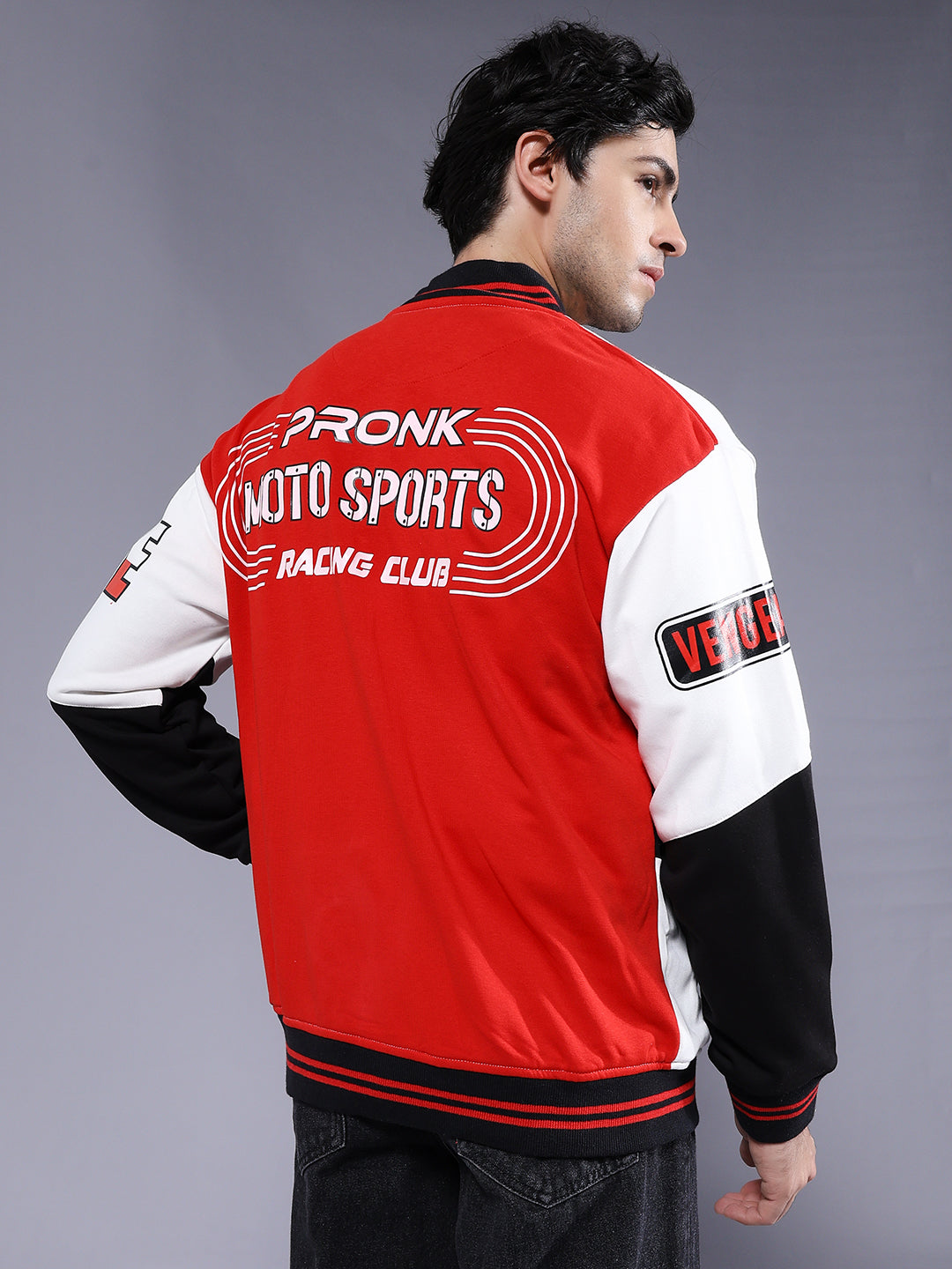 Men Graphic Printed Varsity Bomber Jacket