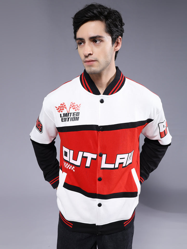 Men Graphic Printed Varsity Bomber Jacket
