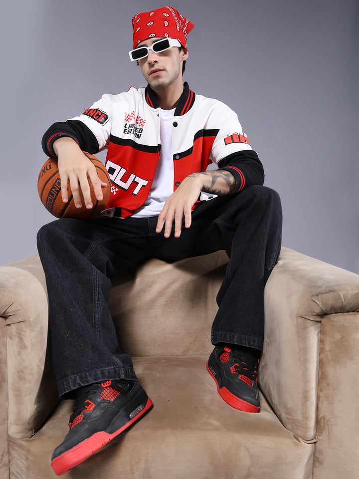 Men Graphic Printed Varsity Bomber Jacket