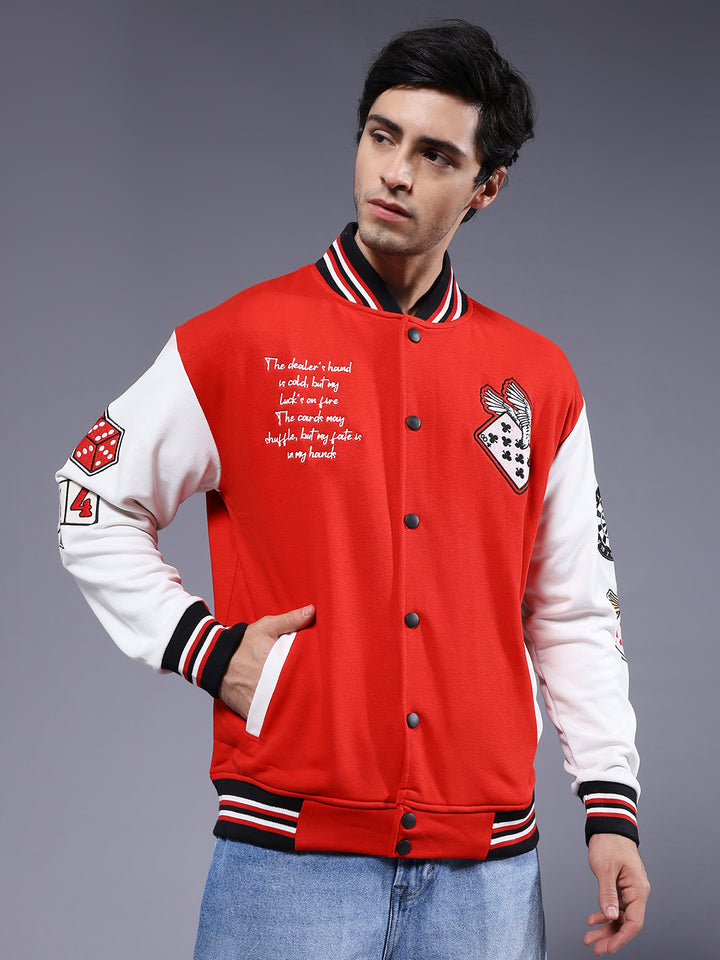 Cards Men Varsity Embroidered Bomber Jacket