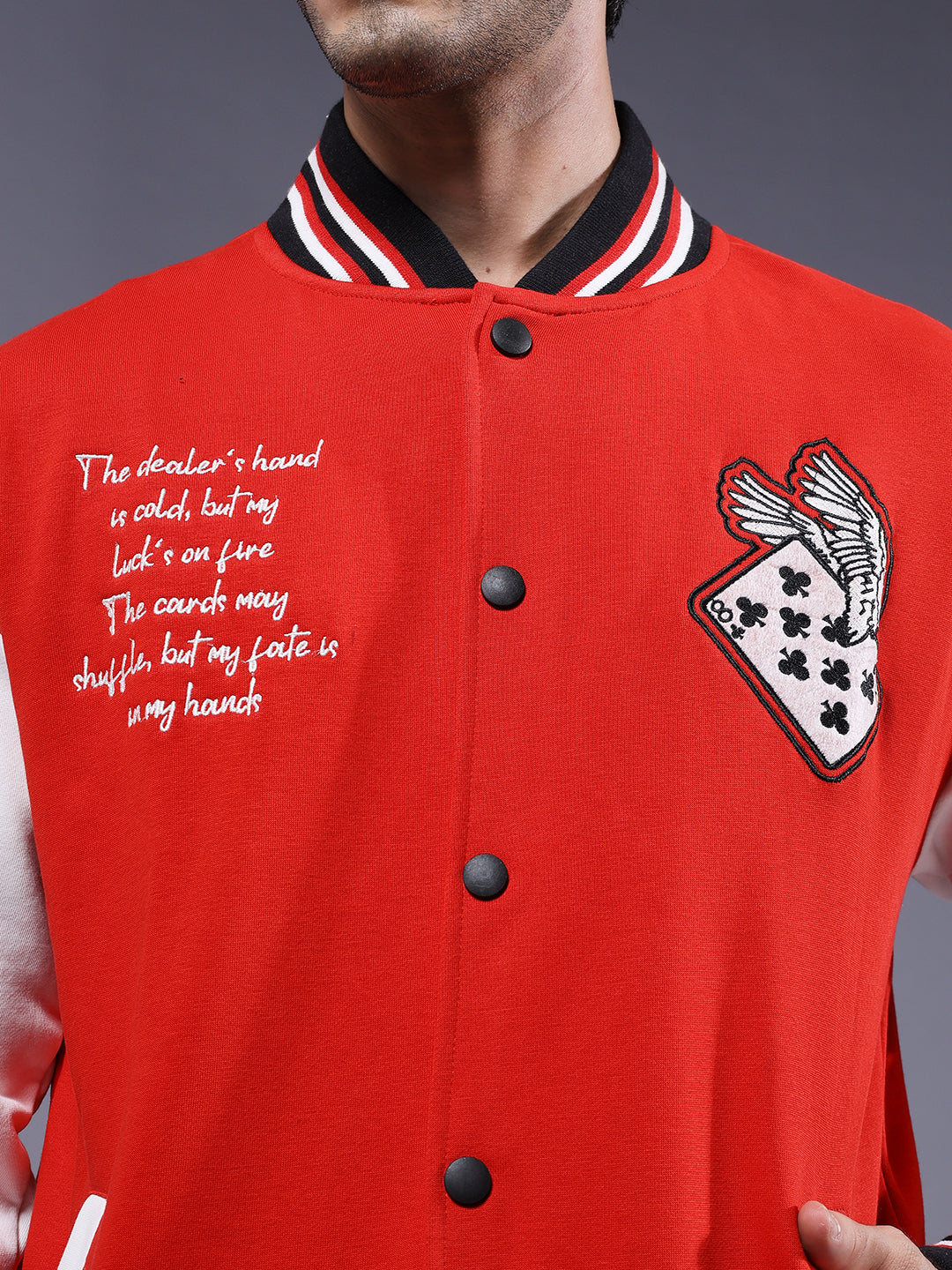 Cards Men Varsity Embroidered Bomber Jacket