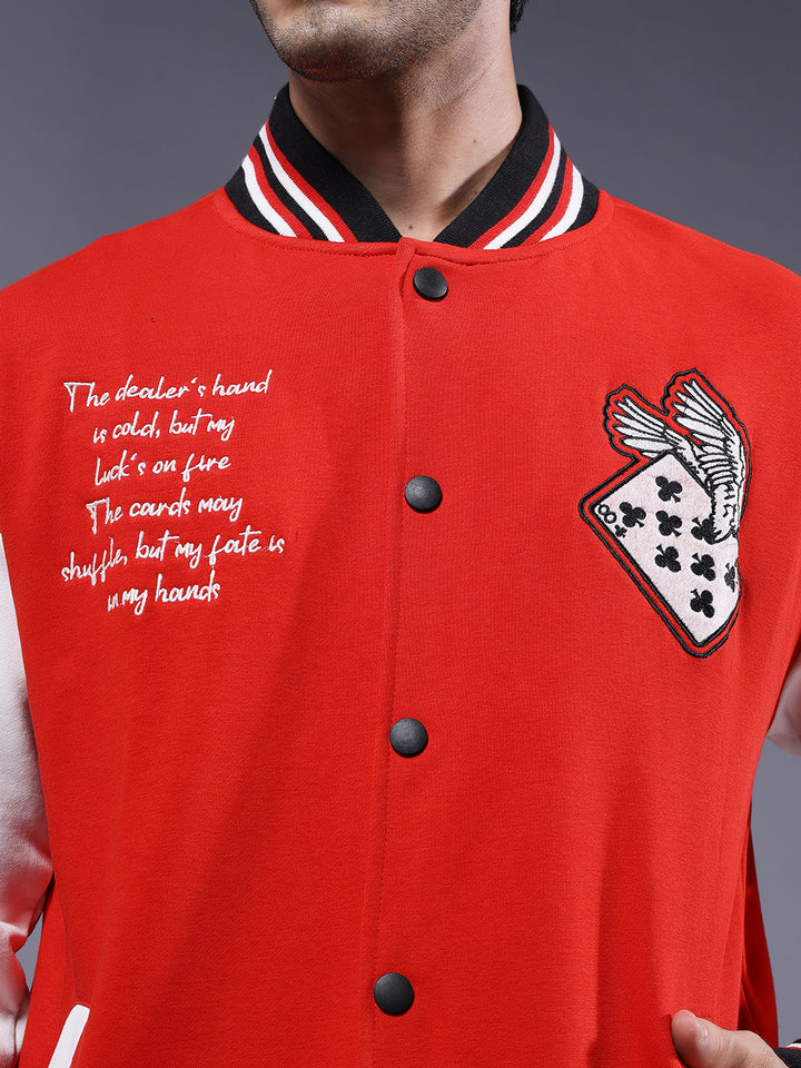 Cards Men Varsity Embroidered Bomber Jacket