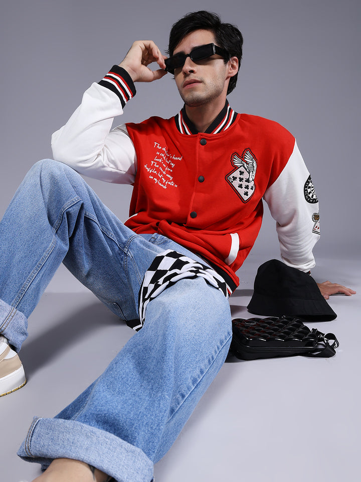 Cards Men Varsity Embroidered Bomber Jacket