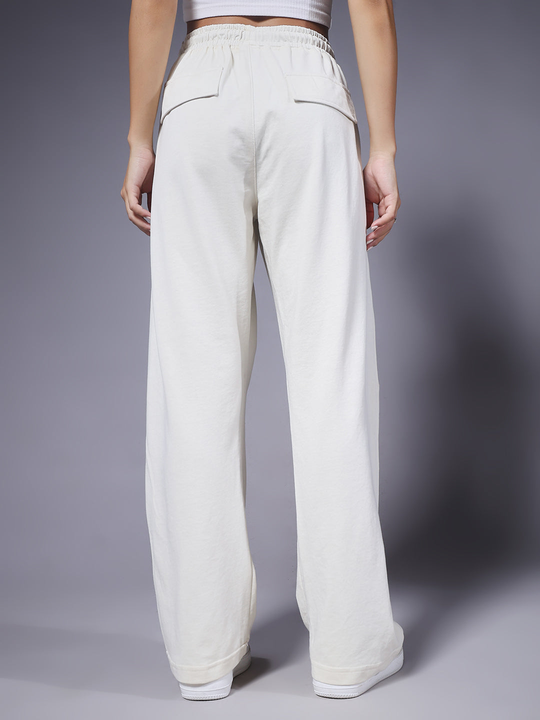 Women Premium Terry Cargo Pants with Side Stripes - Beige
