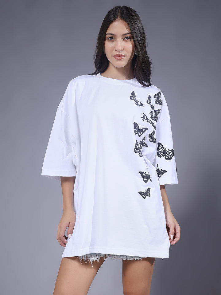 Butterfly Puff Printed Women Oversized T-shirt