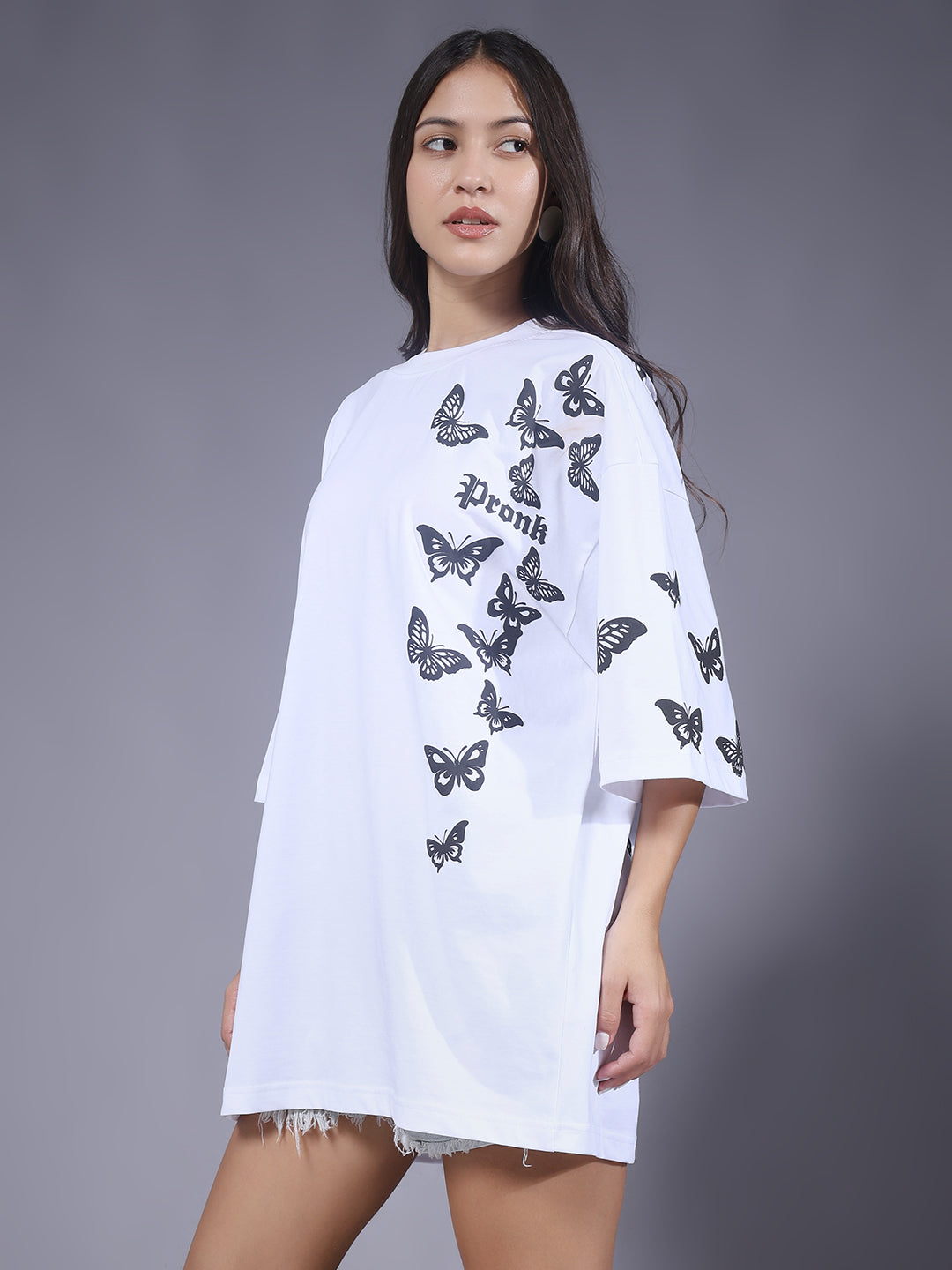 Butterfly Puff Printed Women Oversized T-shirt