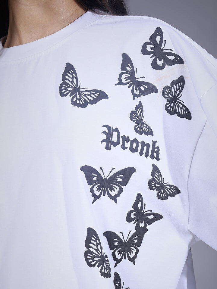 Butterfly Puff Printed Women Oversized T-shirt