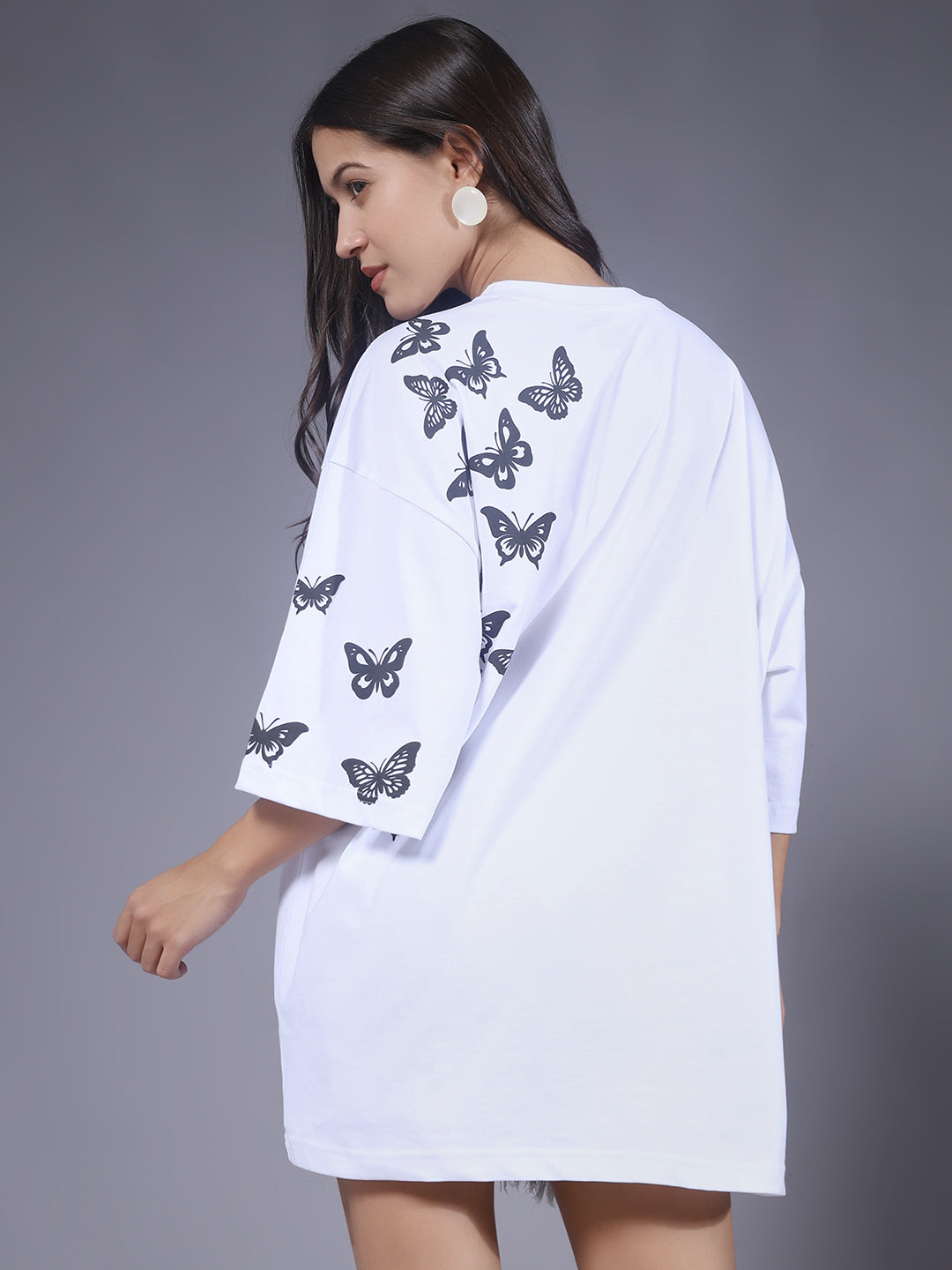 Butterfly Puff Printed Women Oversized T-shirt