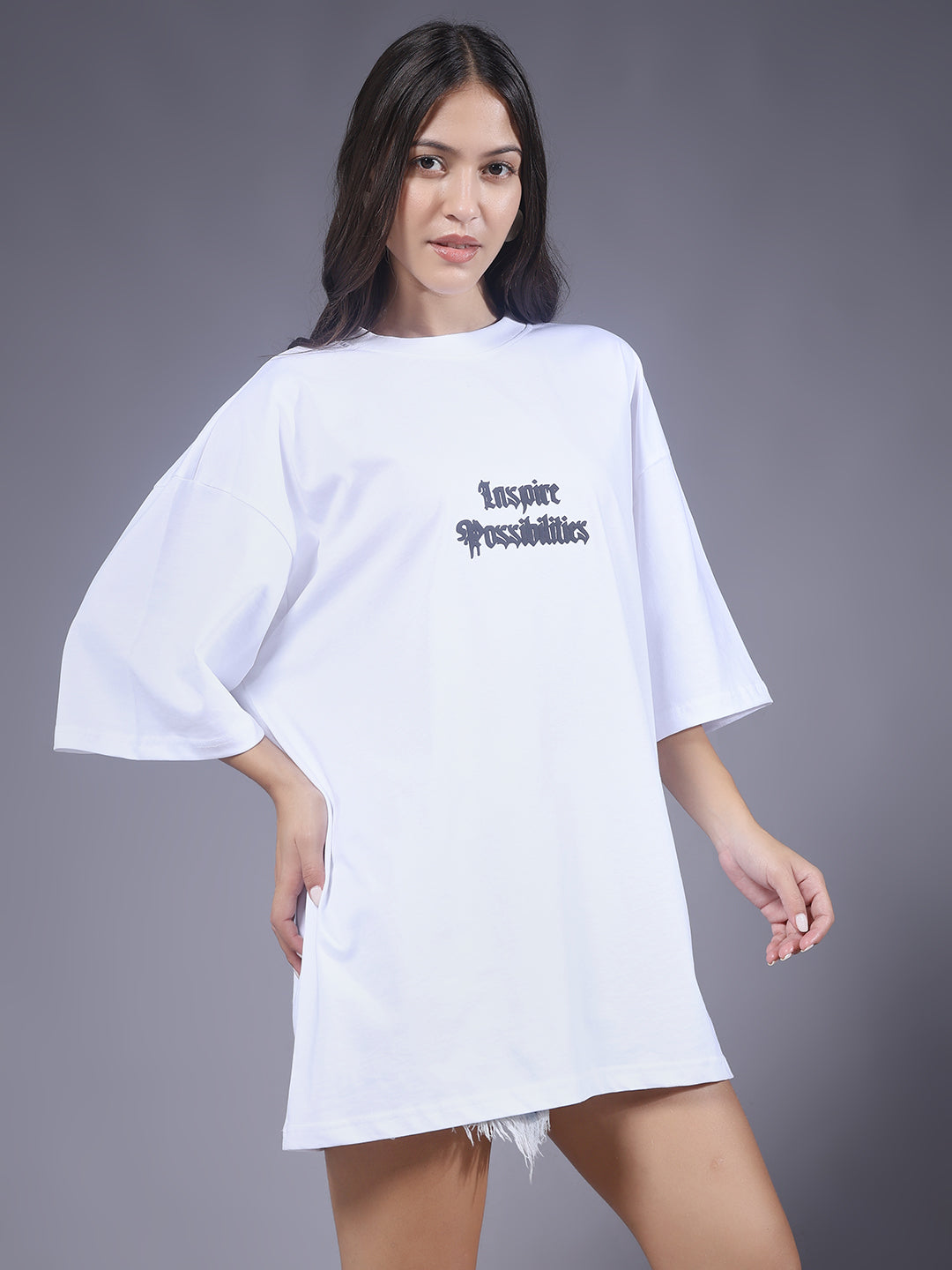 Inspire Possibilities Puff Printed Women Oversized T-shirt