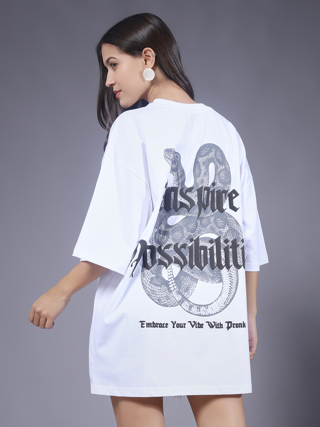 Inspire Possibilities Puff Printed Women Oversized T-shirt
