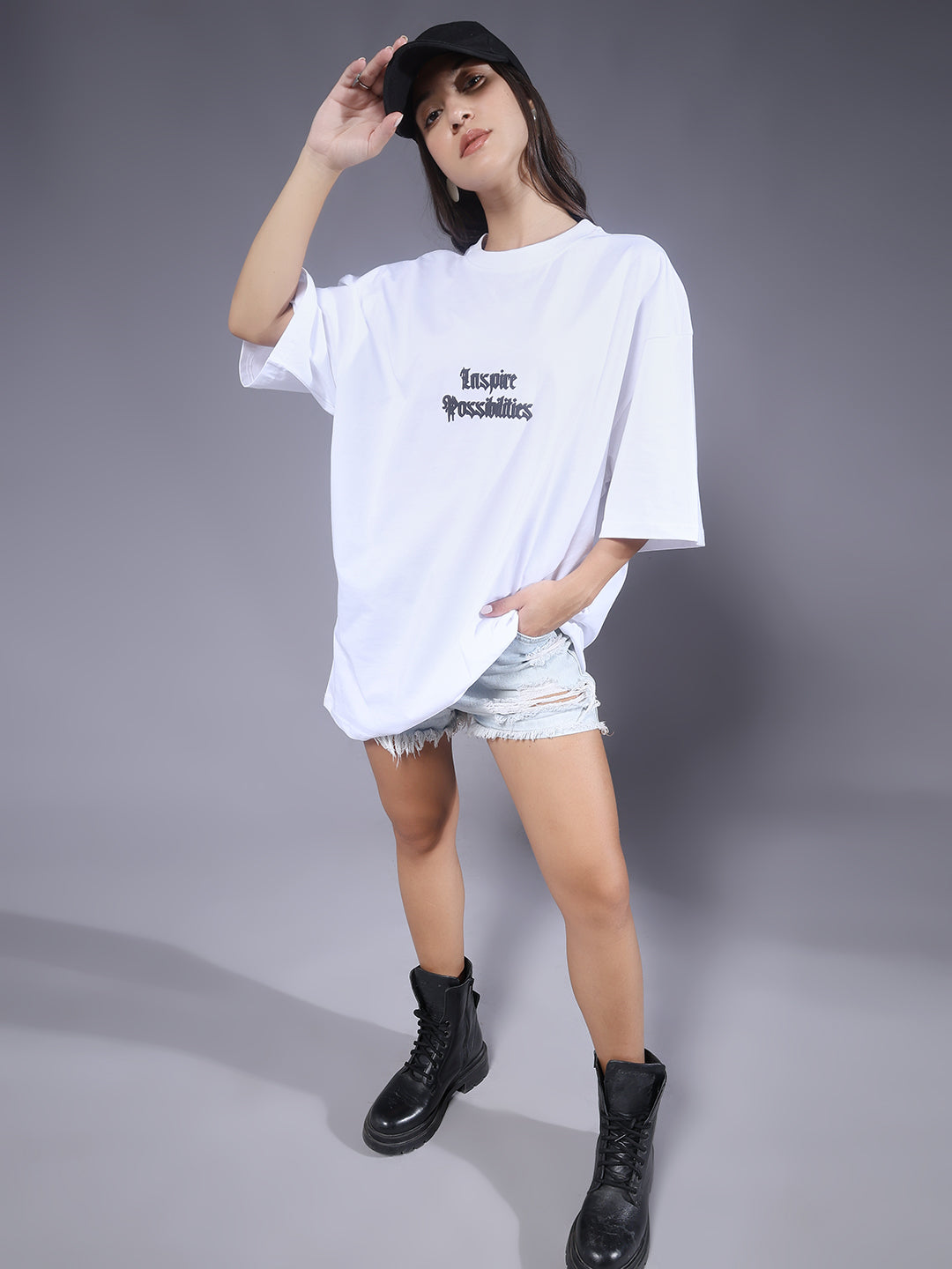 Inspire Possibilities Puff Printed Women Oversized T-shirt