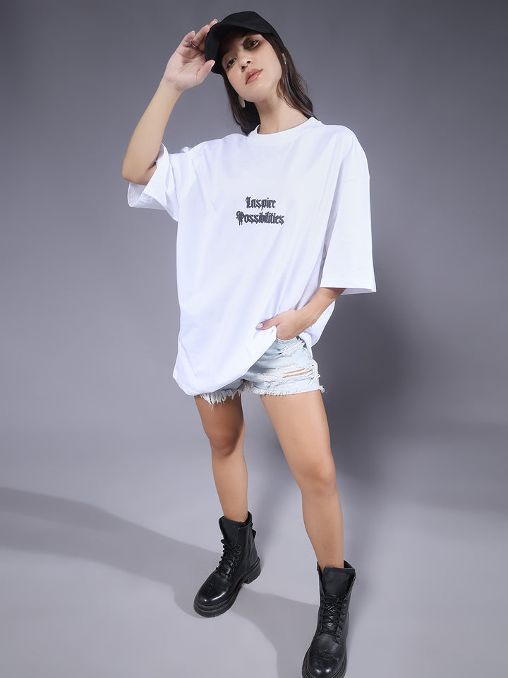 Inspire Possibilities Puff Printed Women Oversized T-shirt