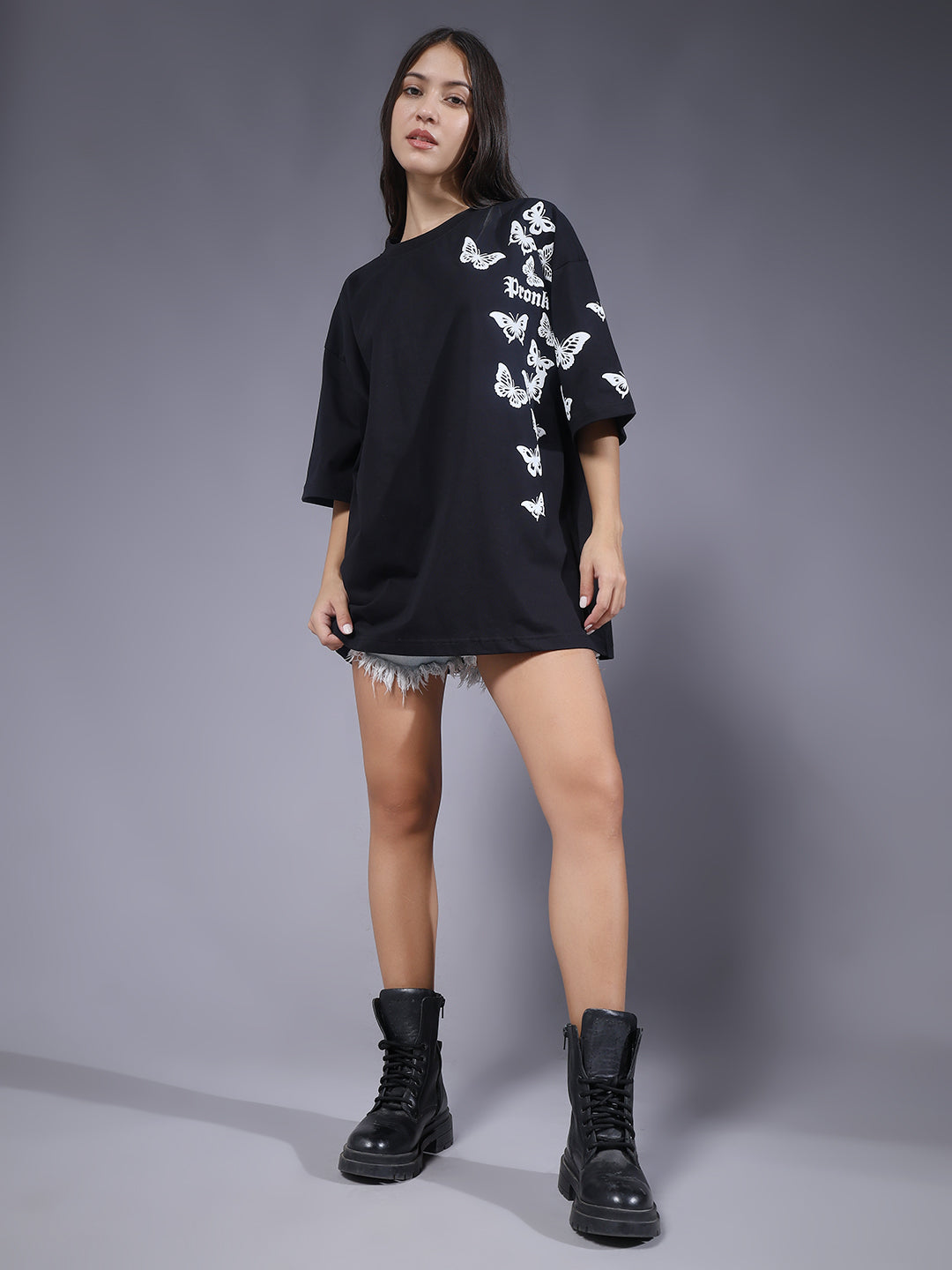 Butterfly Puff Printed Women Oversized T-shirt
