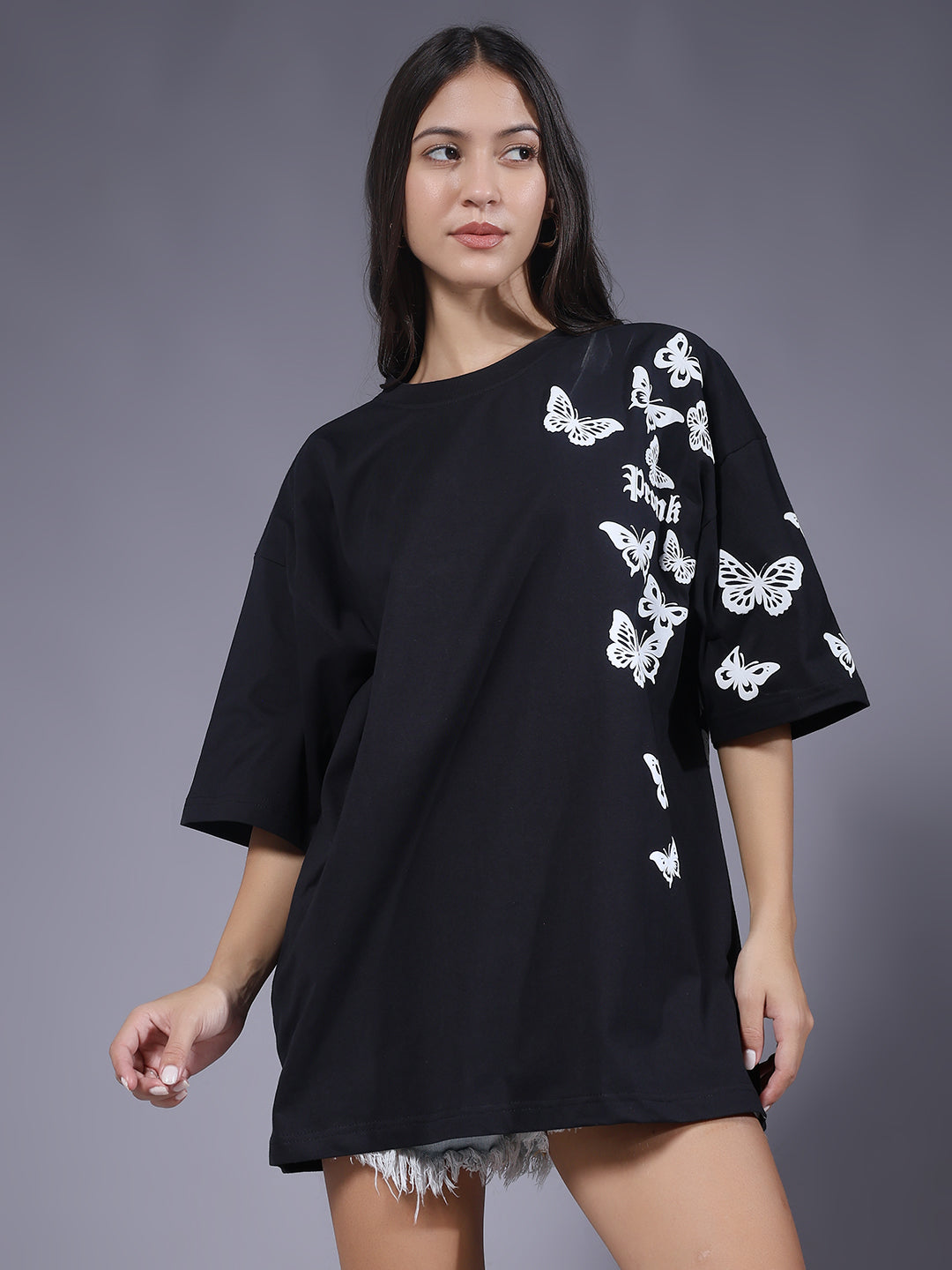 Butterfly Puff Printed Women Oversized T-shirt
