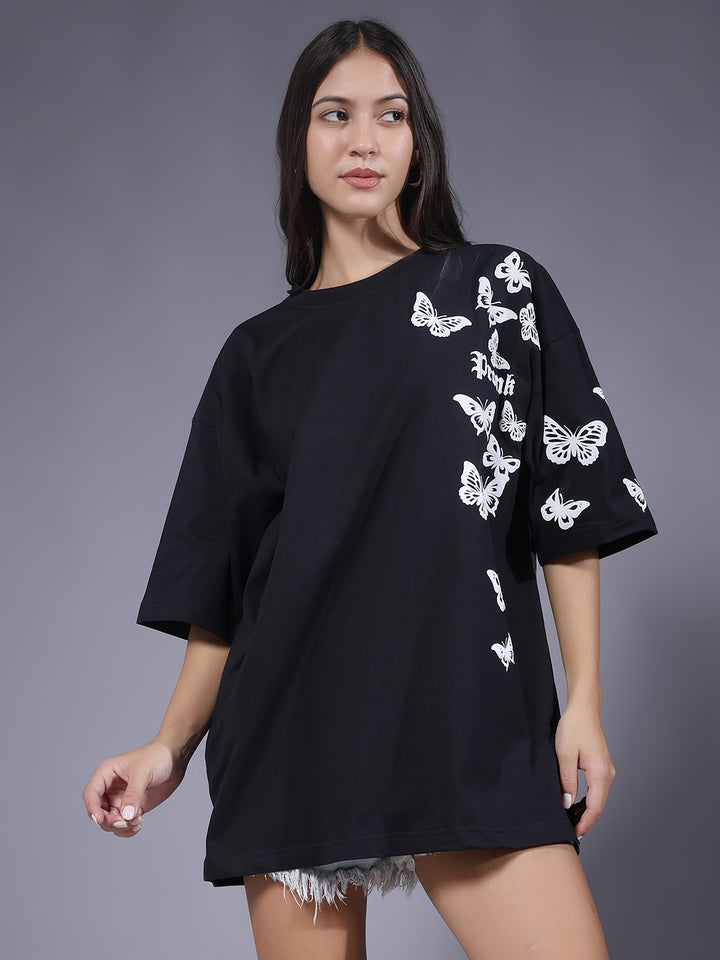 Butterfly Puff Printed Women Oversized T-shirt