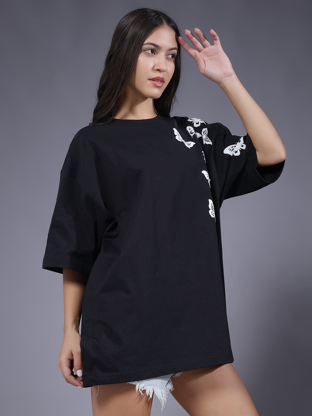 Butterfly Puff Printed Women Oversized T-shirt