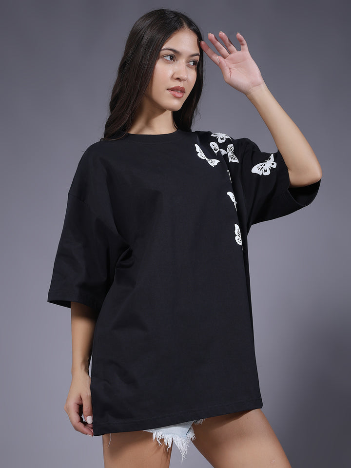 Butterfly Puff Printed Women Oversized T-shirt