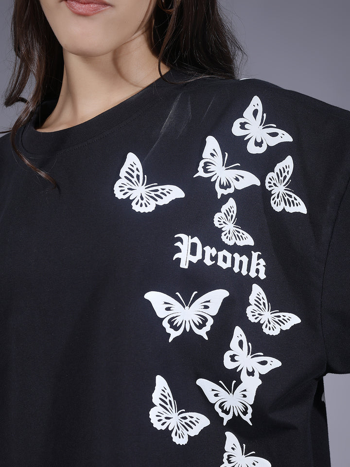 Butterfly Puff Printed Women Oversized T-shirt